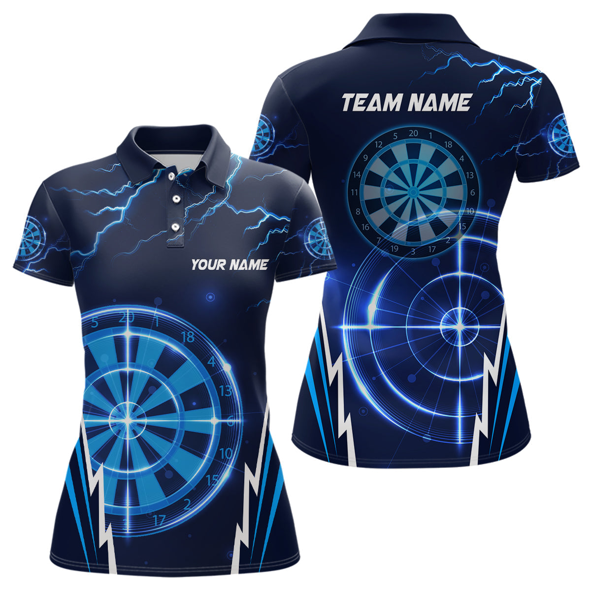 Blau Donner Blitz Damen Darts Poloshirt – Individuelles Dart Shirt für Frauen Dart Trikots LDT1410