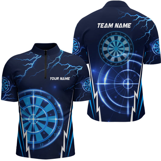 Blau Thunder Lightning Darts Quarter-Zip Shirt – Individuelle Dart Shirts für Männer Dart Trikots LDT1410