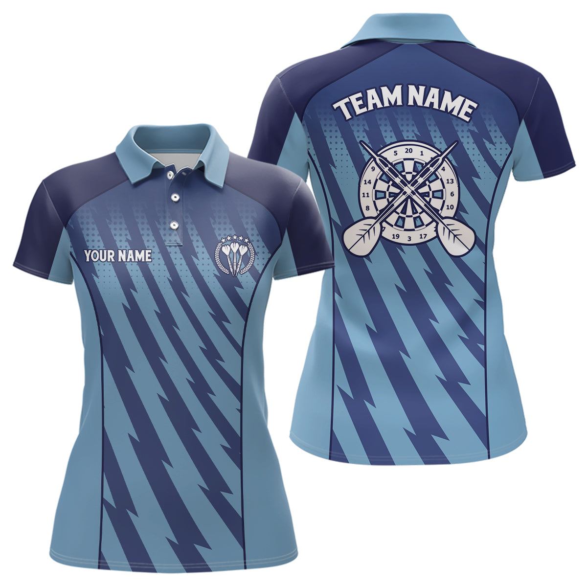 Individuelles Farbverlauf Blau Lightning Darts Poloshirt – Darts Shirt für Damen Darts Trikot LDT0483