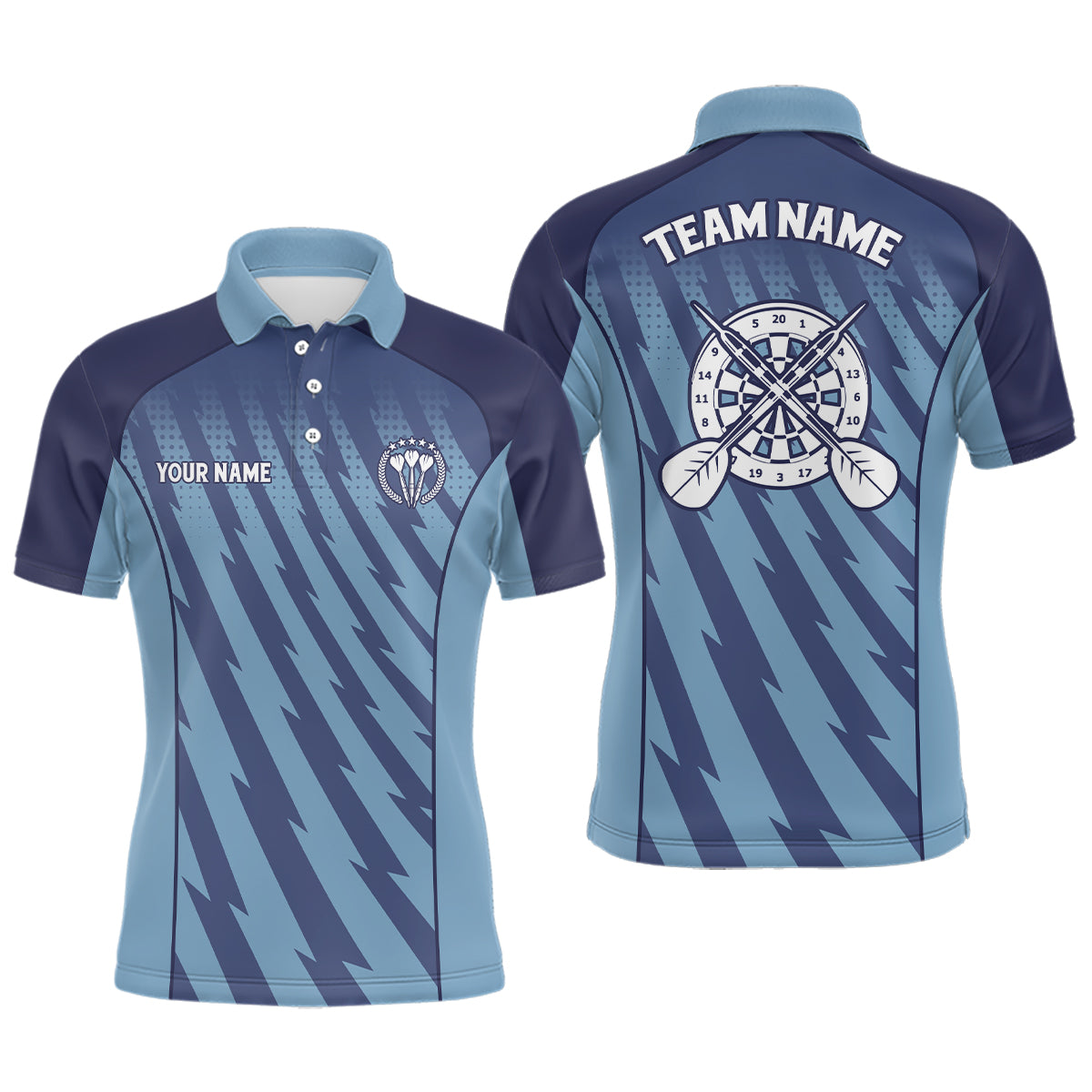 Individuelles Farbverlauf-Blau Blitz Herren Dart-Poloshirt – Dartshirt für Männer Darttrikot LDT0483