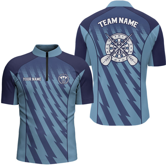 Individuelles Gradient Blau Blitz Darts Quarter Zip Shirt – Männer Darts Shirt Dart Trikot LDT0483