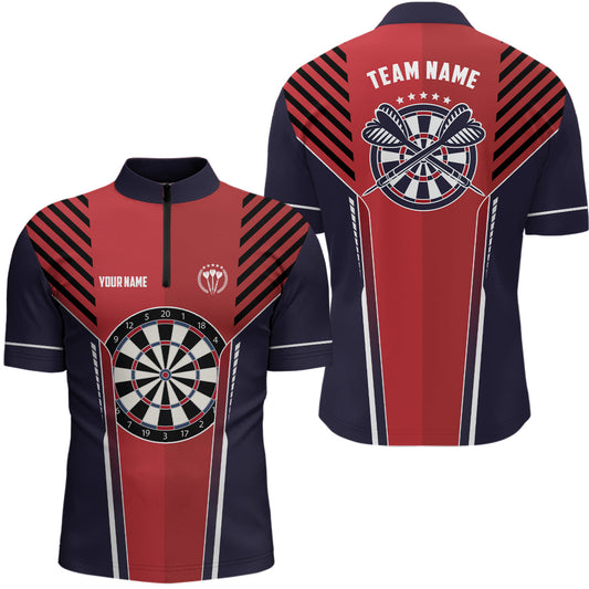 Individuelles Strike Rot Navy Sports Style Darts Quarter-Zip Shirt – Cooles Darts Trikot für Männer LDT0489
