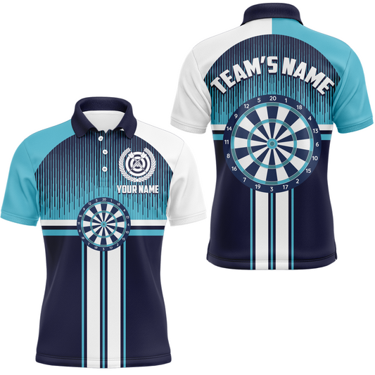 Maßgeschneidertes Dartboard-Sportstil Herren Poloshirt in Weiß-Blau – Darttrikot für Männer LDT0416