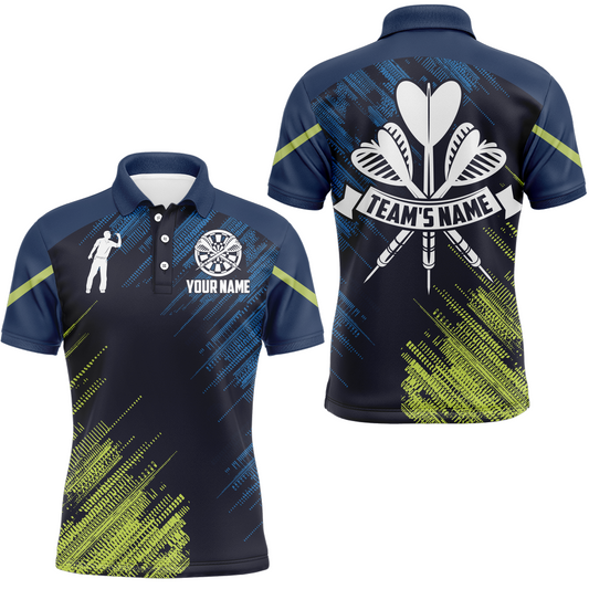 Personalisierter Dart-Sportstil Poloshirt in Grün-Blau – Dartshirt für Männer Darttrikot LDT0421