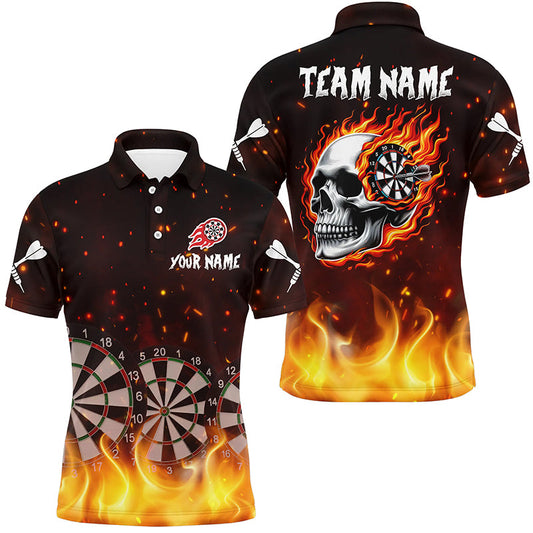 Individuelles Skull Feuer Dartboard Dart Poloshirt für Herren, Dart Team Liga Dart Trikot Kleidung TDM1197