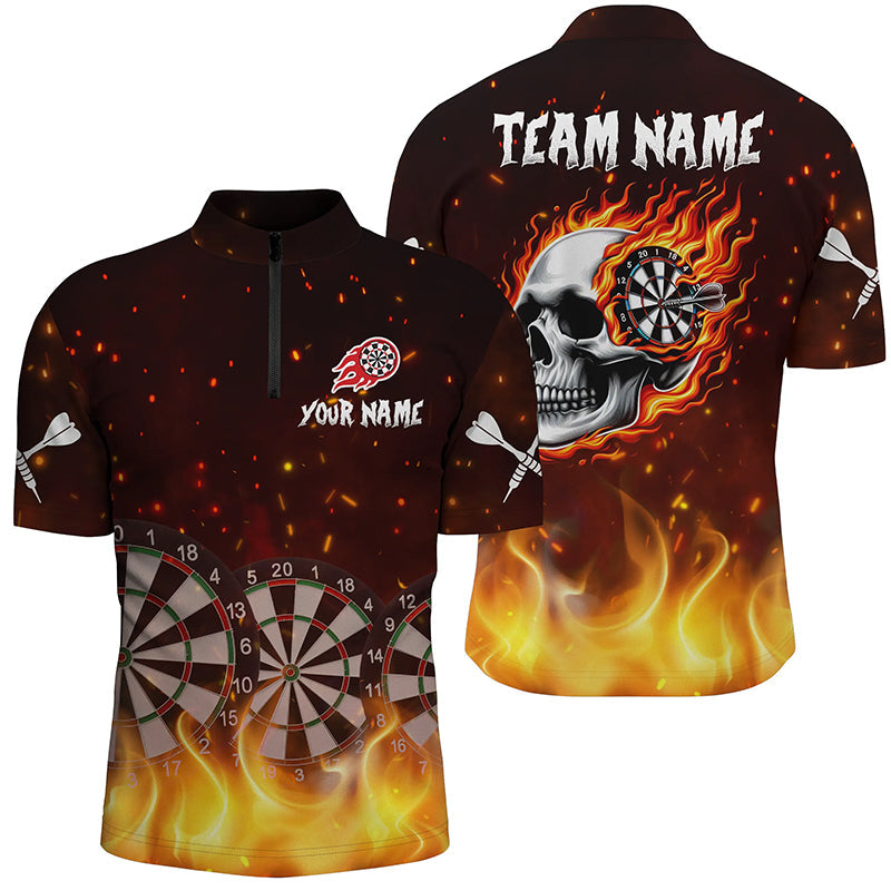 Individuelles Totenkopf Feuer Dartboard Herren Shirt mit Viertelreißverschluss TDM1197