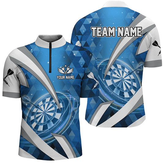 Blaues Dartboard Dart Herren Shirt mit Viertelreißverschluss, Dart Team Liga Shirt TDM1439