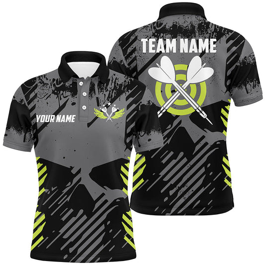 Individuelles Dart Totenkopf Graues Grunge Stil Herren Poloshirt, Beste Geschenkideen Für Dart Spieler TDM1233