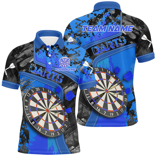 Individuelles Dartbrett Blau Grunge Herren Poloshirt, Dart Team Uniform TDM1273