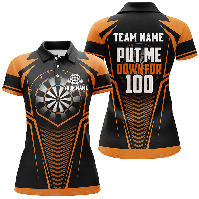Individuelles Setz Mich Auf 100 Schwarzes Oranges Herren Poloshirt, Lustige Dart Shirts Dart Teamtrikot TDM1285