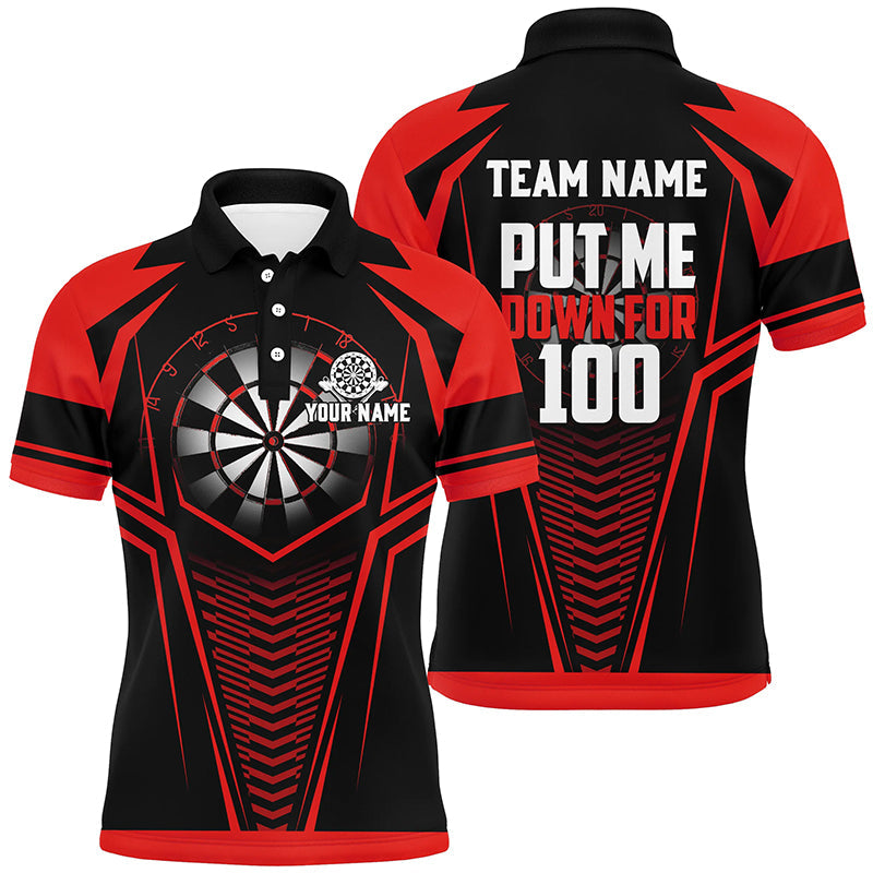 Individuelles Setz Mich Auf 100 Schwarzes Rotes Herren Poloshirt, Lustige Dart Shirts Dart Teamtrikot TDM1286