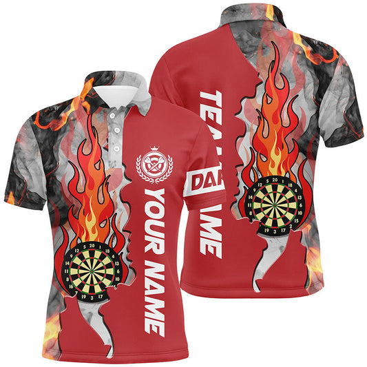 Individuelles Rotes Dartbrett Feuerflamme Rauch Herren Poloshirt, Darttrikot TDM1307