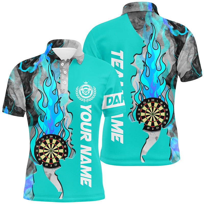 Individuelles Türkises Dartbrett Feuerflamme Rauch Herren Poloshirt, Darttrikot TDM1308