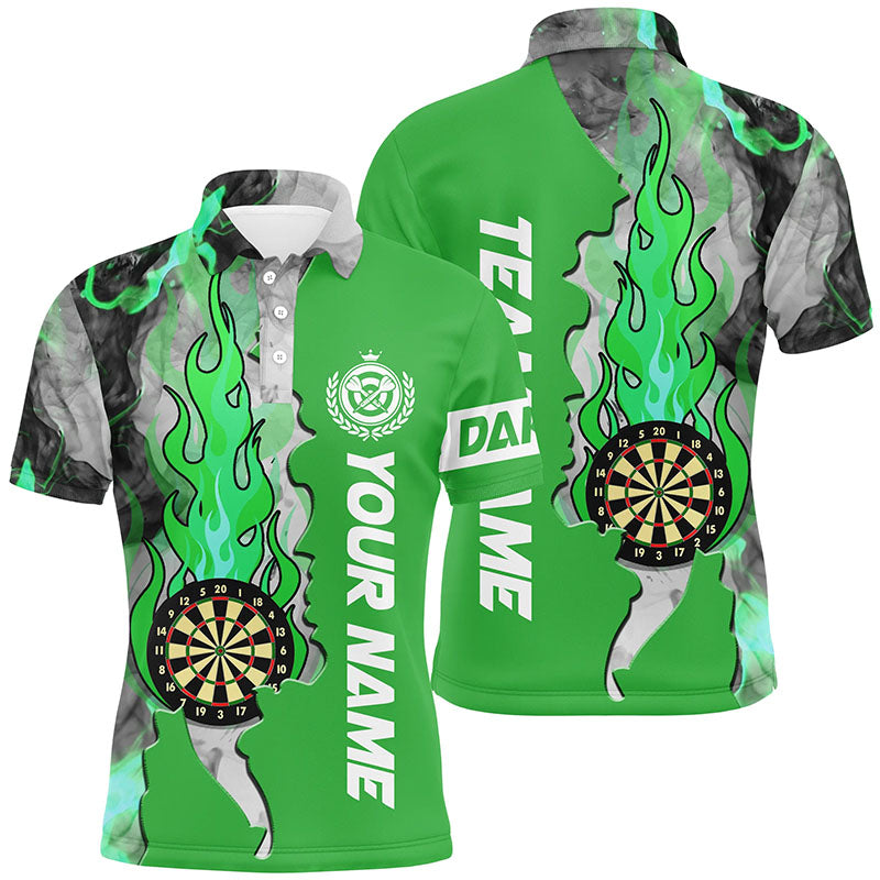 Individuelles Grünes Dartbrett Feuerflamme Rauch Herren Poloshirt, Darttrikot TDM1309