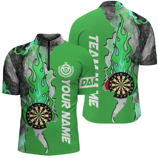 Individuelles Grünes Dartboard Feuer Flamme Rauch Herren Shirt mit Viertelreißverschluss, Dart Trikot TDM1309