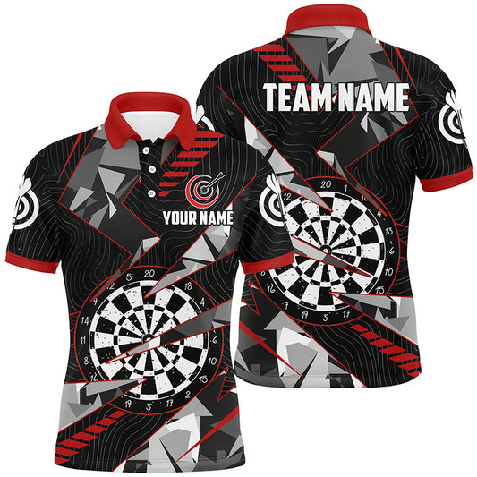 Individuelles Schwarzes Rotes Grunge Dartbrett Dart Poloshirt Für Herren, Dart Team Liga Shirt TDM1516