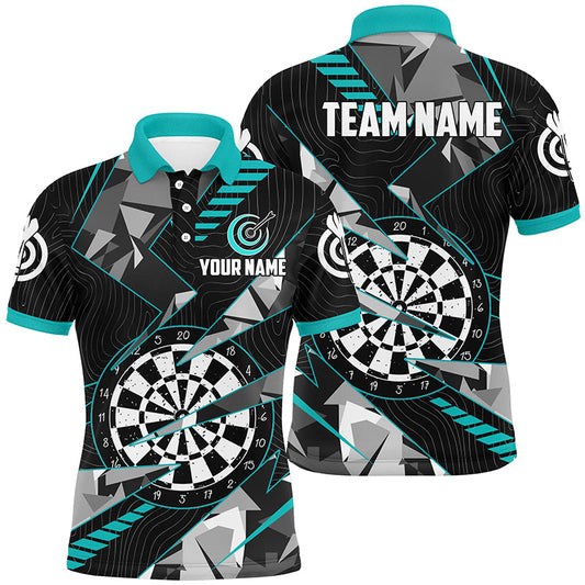 Individuelles Schwarzes Türkises Grunge Dartbrett Dart Poloshirt Für Herren, Dart Team Liga Shirt TDM1517