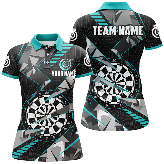Individuelles Schwarzes Türkises Grunge Dartbrett Dart Poloshirt Für Herren, Dart Team Liga Shirt TDM1517