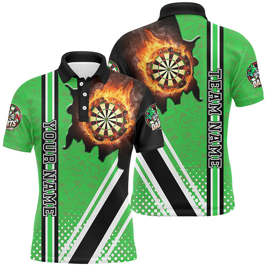 Individuelles Schwarzes Grünes Dartbrett Feuerflamme Herren Poloshirt, Dart Teamtrikot TDM1335