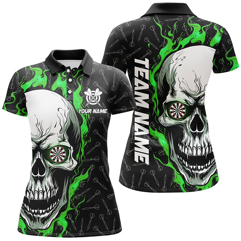 Individuelles Grünes Skull Flame Dart Poloshirt für Herren, Dart Shirts Für Team Dart Trikot TDM1179