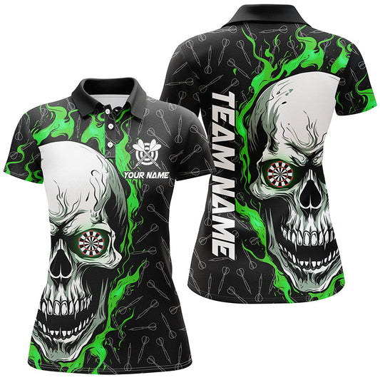 Individuelles Grünes Skull Flame Dart Poloshirt für Herren, Dart Shirts Für Team Dart Trikot TDM1179