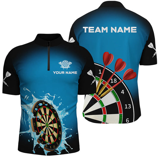 Dartboard im Spritzenden Wasser Blau Herren Shirt mit Viertelreißverschluss, Lustige Dart Team Shirts TDM1373