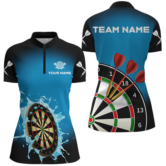 Individuelles Dartboard in spritzendem Wasser blau Damen Quarter Zip Shirt, lustige Dart Teamtrikots TDM1373