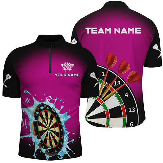 Dartboard im Spritzenden Wasser Pink Herren Shirt mit Viertelreißverschluss, Lustige Dart Team Shirts TDM1374
