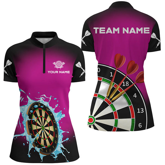 Individuelles Dartboard in spritzendem Wasser pink Damen Quarter Zip Shirt, lustige Dart Teamtrikots TDM1374
