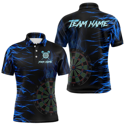 Individuelles blau flammendes 3D-Feuer-Dart-Poloshirt für Herren, Team-Darttrikot TDM3685