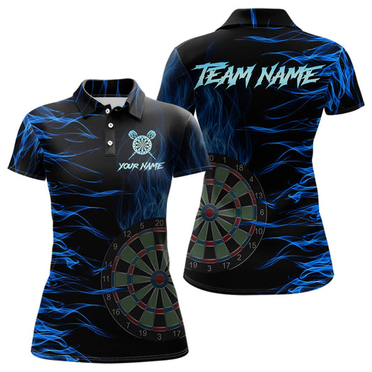 Individuelles Blau Flammendes 3D Feuer Dart-Poloshirt für Damen, Team Dart-Trikot-Shirt TDM3685