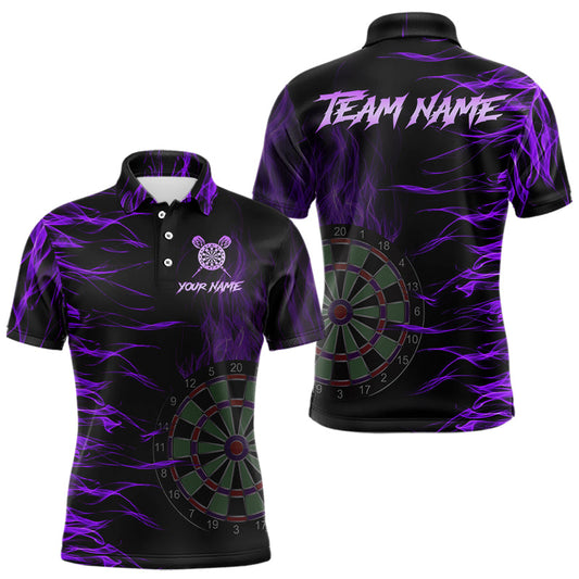 Individuelles lila flammendes 3D-Feuer-Dart-Poloshirt für Herren, Team-Darttrikot TDM3686