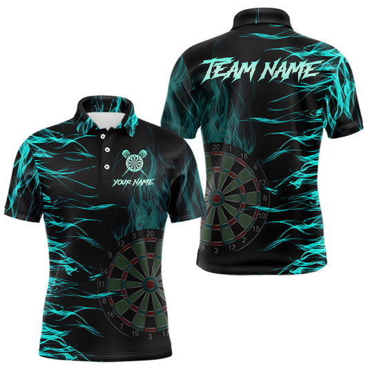 Individuelles türkisfarbenes Flammen-Dart-Poloshirt für Herren, Feuer-Dart-Teamtrikot TDM3687