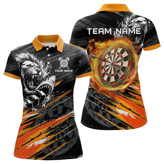 Individuelles Orange-Schwarzes Grunge-Löwenhai-Dart-Poloshirt für Damen – Dart Trikot TDM3847