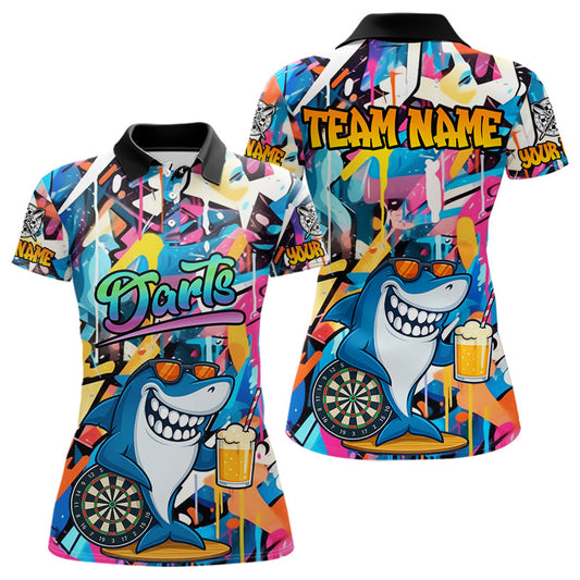 Lustiges Hai-Graffiti-Dart-Poloshirt für Damen – Team Dart Trikot TDM3849