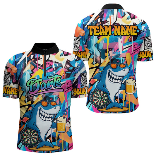 Individuelles Lustiger Hai Graffiti Dart Viertelreißverschluss Herren Shirt – Team Dart Trikot TDM3849