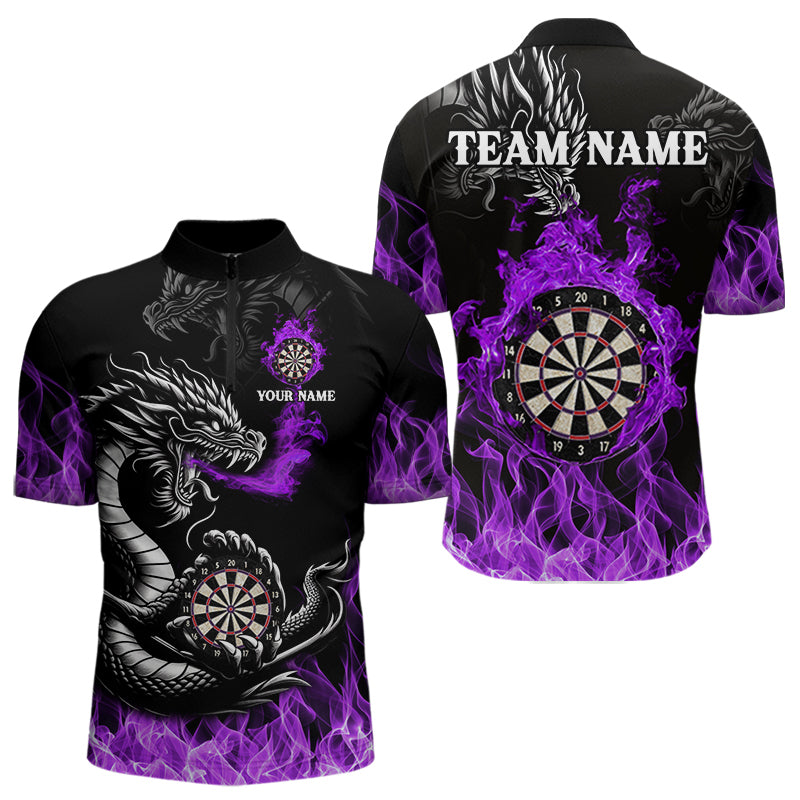 Personalisierte Lila Flaming-Dragon Dartshirts Für Herren – Teamtrikot Polo & 1/4 Zip TDM4309