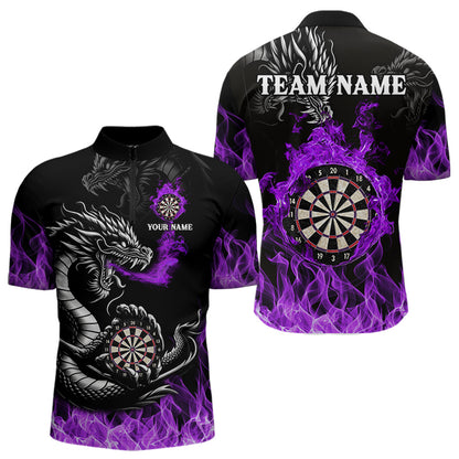 Personalisierte Lila Flaming-Dragon Dartshirts Für Herren – Teamtrikot Polo & 1/4 Zip TDM4309