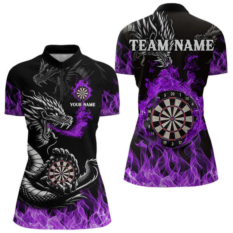 Personalisierte Lila Flaming-Dragon Dartshirts Für Damen – Teamtrikot Polo & 1/4 Zip TDM4309