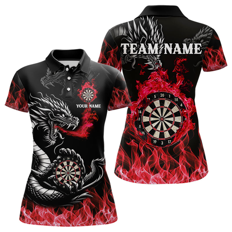 Personalisierte Rote Flaming-Dragon Dartshirts Für Damen – Teamtrikot Polo & 1/4 Zip TDM4310