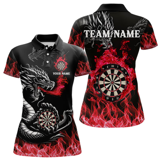 Personalisierte Rote Flaming-Dragon Dartshirts Für Damen – Teamtrikot Polo & 1/4 Zip TDM4310