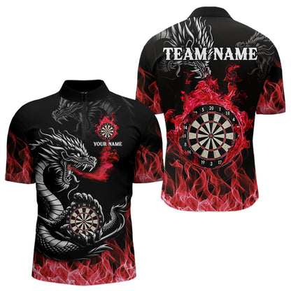 Personalisierte Rote Flaming-Dragon Dartshirts Für Herren – Teamtrikot Polo & 1/4 Zip TDM4310