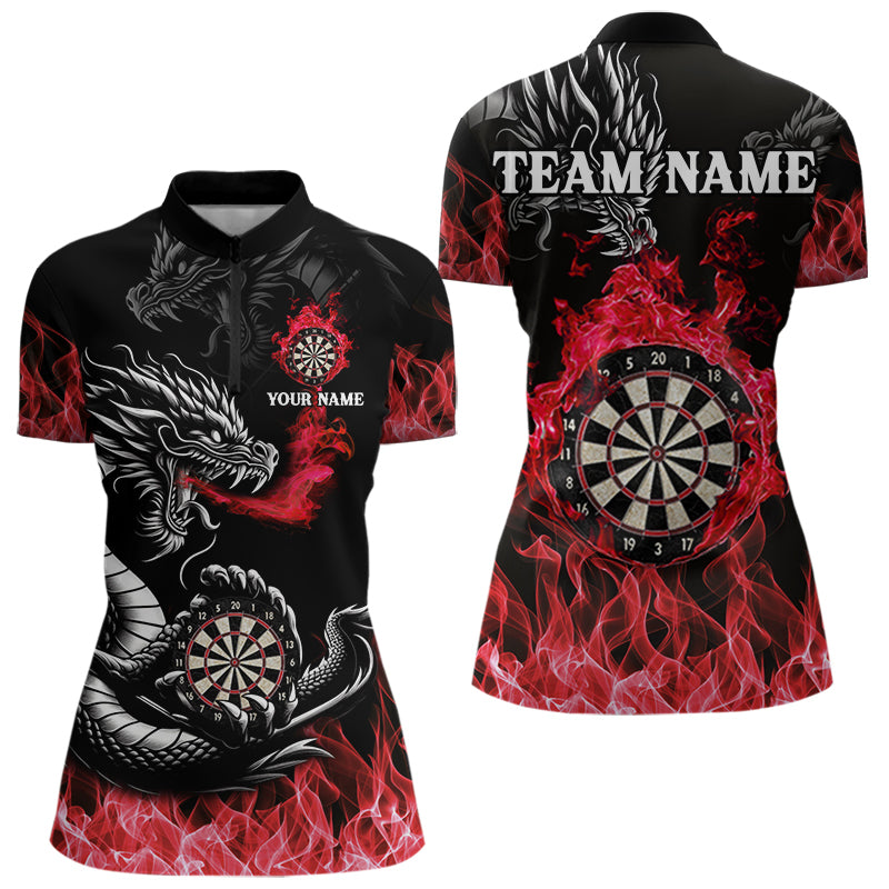 Personalisierte Rote Flaming-Dragon Dartshirts Für Damen – Teamtrikot Polo & 1/4 Zip TDM4310