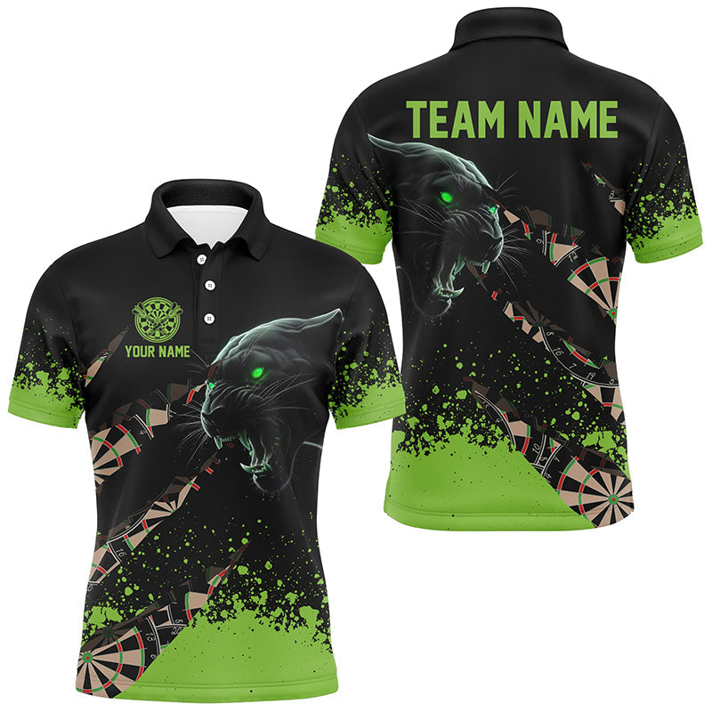 Individuelles Grünes Grunge-Panther-Dart-Poloshirt für Herren, Lustiges Dart-Teamtrikot TDM2684