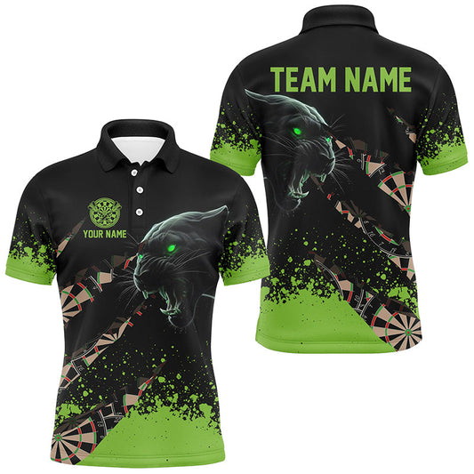 Individuelles Grünes Grunge-Panther-Dart-Poloshirt für Herren, Lustiges Dart-Teamtrikot TDM2684