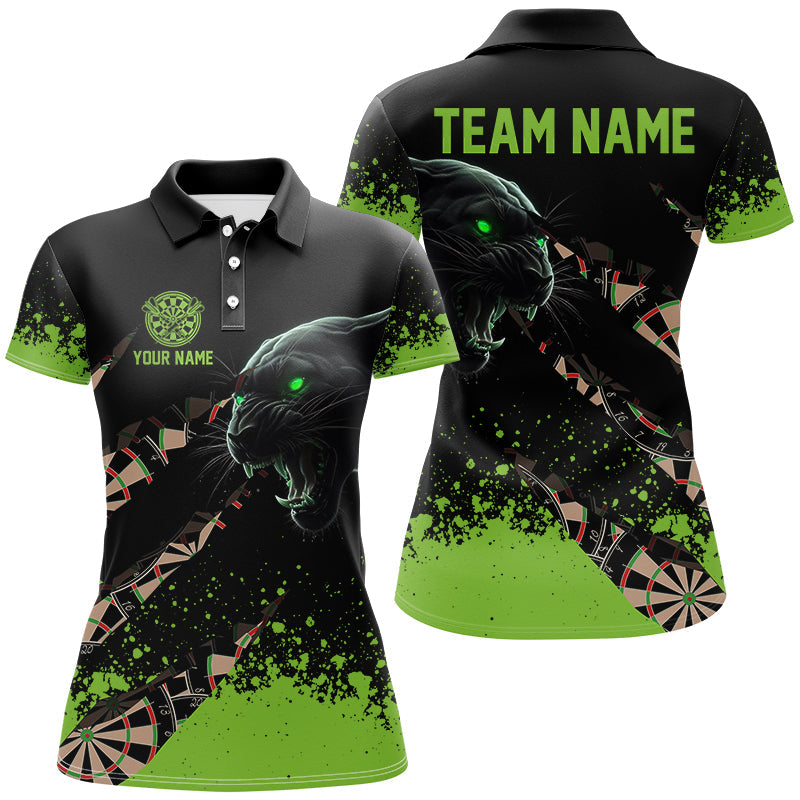 Individuelles Grünes Grunge Panther Dart Poloshirt für Damen, Lustiges Dart Trikot Team TDM2684