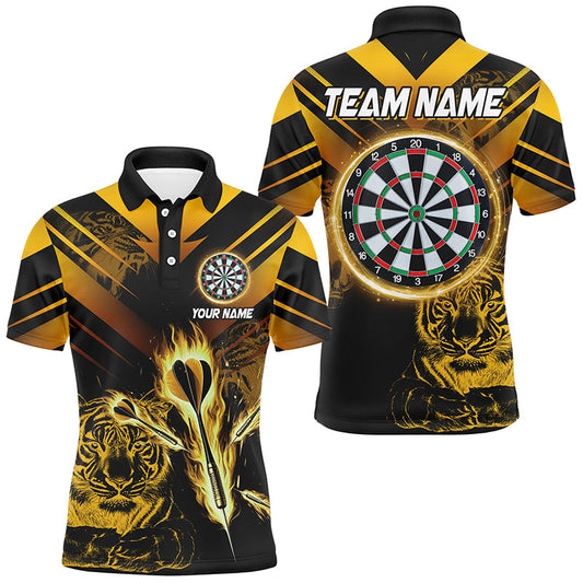 Individuelles Gelbes Pfeil-Feuer-Tiger-Dart-Poloshirt für Herren, Dart-Liga-Darttrikot TDM2687