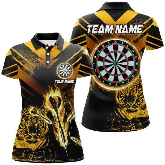 Individuelles Gelbes Pfeil Feuer Tiger Dart Poloshirt für Damen, Dart Liga Dart Trikot TDM2687