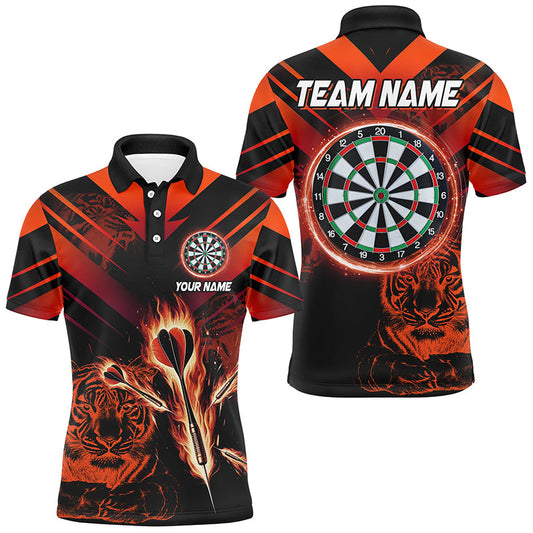 Individuelles Rotes Pfeil-Feuer-Tiger-Dart-Poloshirt für Herren, Dart-Liga-Darttrikot TDM2688