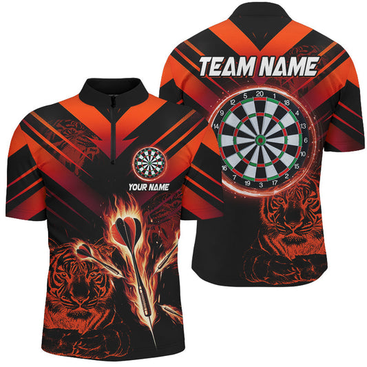 Individuelles Rotes Pfeil Fire Tiger Dart Herren Shirt mit Viertelreißverschluss, Dart League Dart Trikot TDM2688